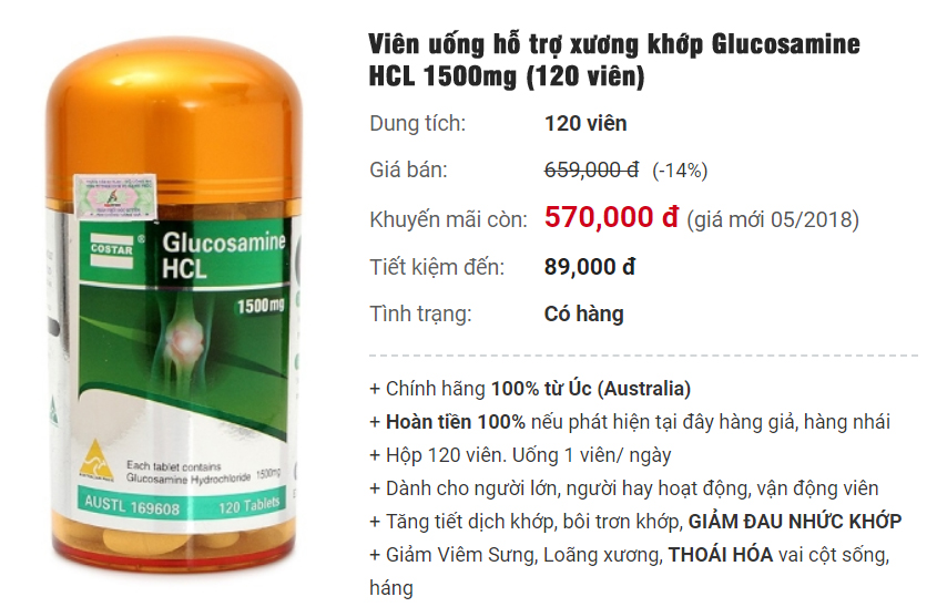 Viên uống hỗ trợ xương khớp Glucosamine HCL Mua ở đâu? Giá bao nhiêu?
