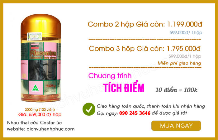 Giá Viên uống nhau thai cừu Costar 3000mg (100 viên/hộp) Úc  Giá 659.000đ